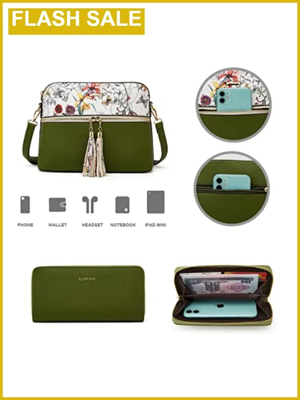 Women's Satchel Handbag Set with Tote, Messenger, Wallet, Card Holder Faux